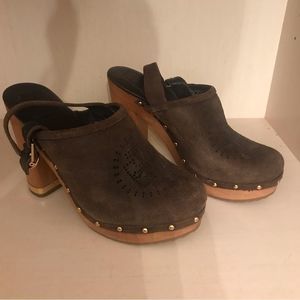 Tory Burch coconut Tory’s Suede sling back clog heels size 9